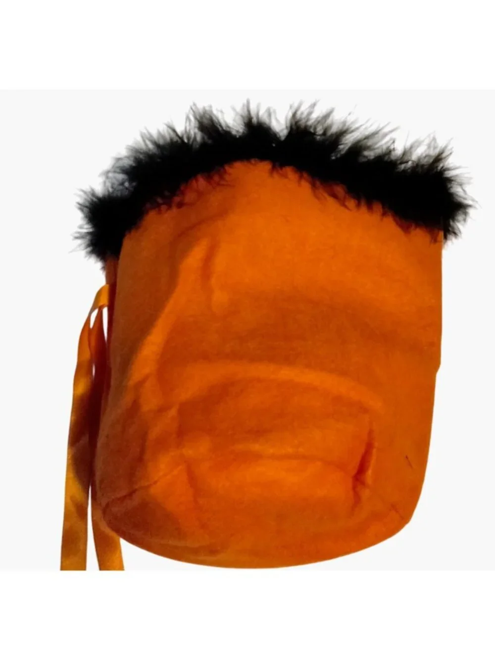 Halloween Gift Bag Fur Trim Trick Or Treat Orange Black Fuzzy Poms Lot 10